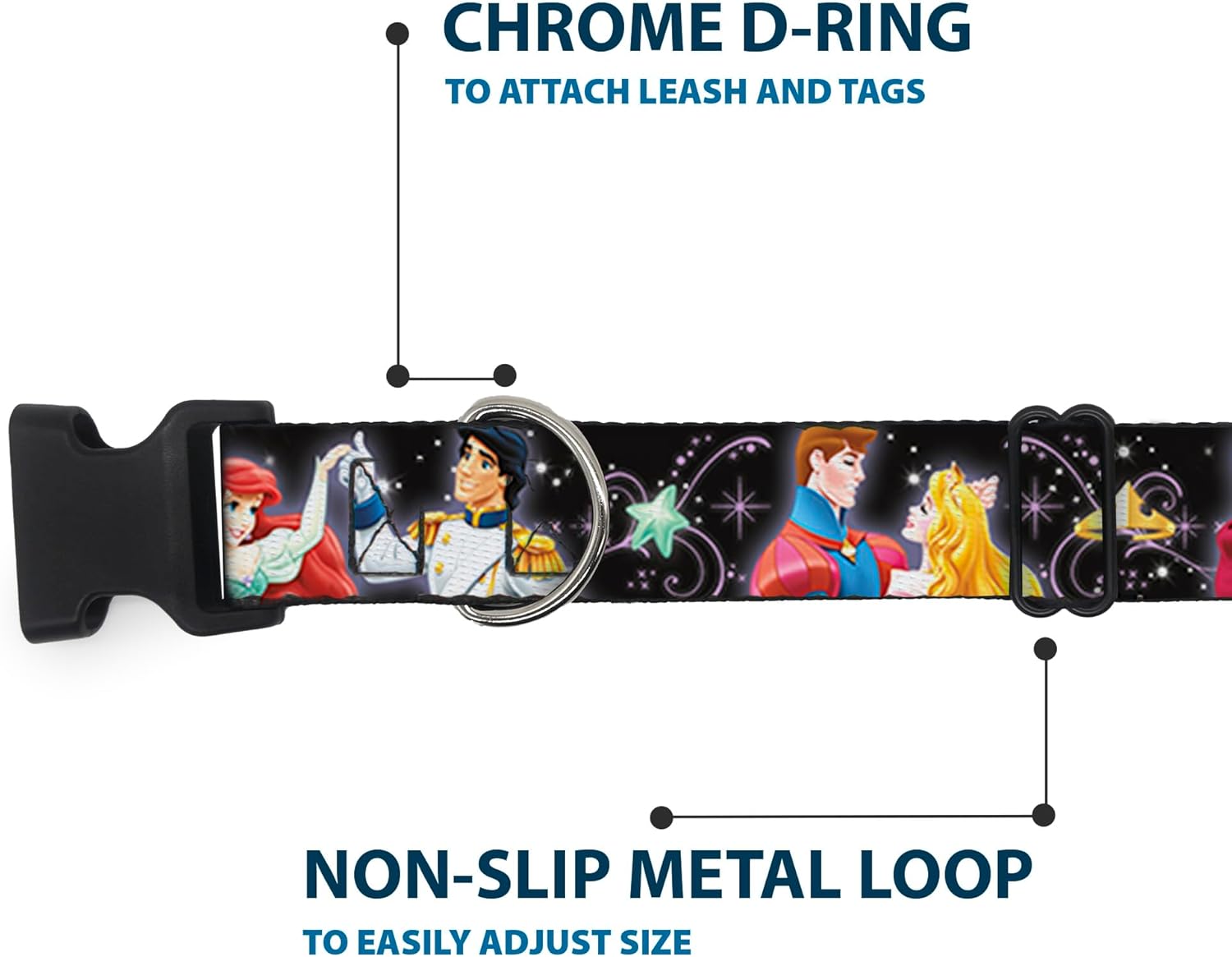 Buckle-Down Plastic Clip Collar - Disney Princesses & Prince's Dancing - 1.5" Wide - Fits 16-23" Neck - Medium