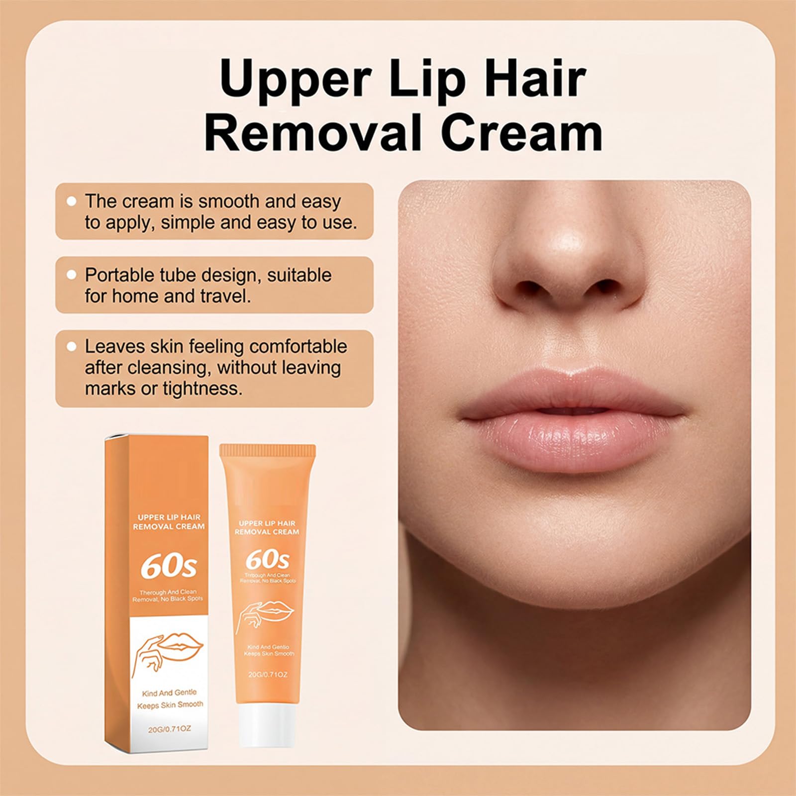 Crema per la depilazione del viso per le donne, crema per la depilazione del viso indolore per labbra superiori, mento e preferiti, creme per la depilazione per pelli sensibili morbide (8PCS)