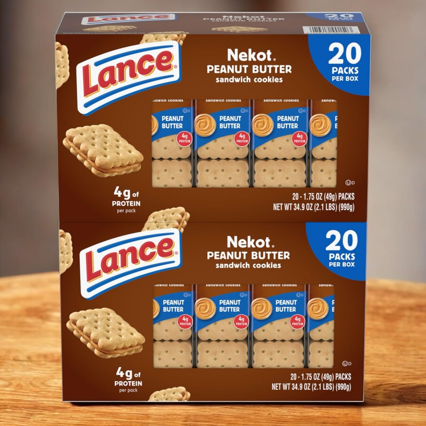 Lance Nekot Peanut Butter Sandwich Cookies Pack – 1.75 oz. (40 Packs, 6 Cookies Each), 4g of Protein per Pack – Perfect for School Lunches and Quick Snacks