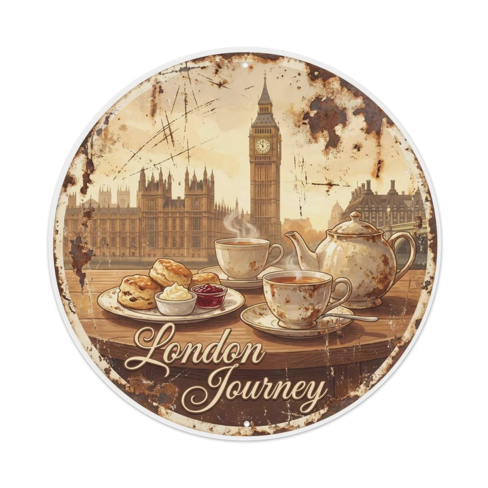 Fqcyn Style Vintage Travel England Afternoon Tea Metal Tin Sign