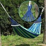 Hamac de camping avec paillettes d'arbre, Portable 2 Grande personne Toile de coton double hamacs pour arrière-cour, Balcon, Porc, Lounging, Plage intérieure extérieure (bleu)