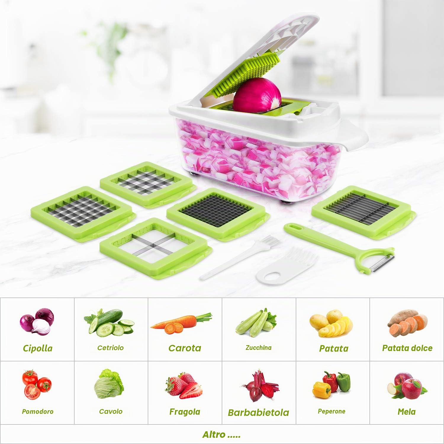 Taglio Legumi Multifunzione 12pcs Manuale Mandolina Decoupe Cubo Taglio Cipolle Rapidamente e Uniformemente