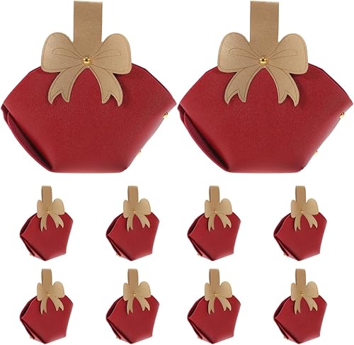 EXCEART 10 cajas de cuero con lazo, bolsa reutilizable para recuerdos de fiesta, cajas de dulces rojos, caja de dulces de boda de cuero para