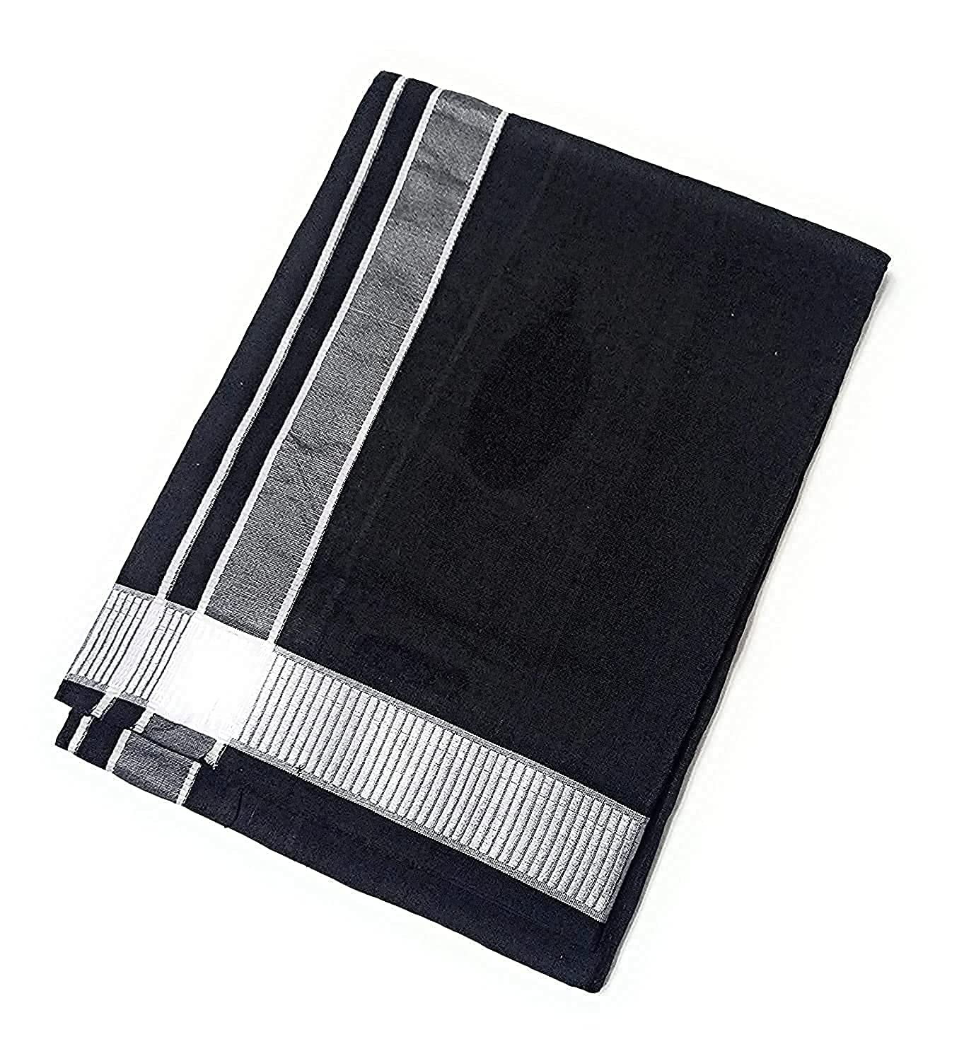 RAGINI V Men's Cotton Black Colour Single Lungi/Kavasu/Mundu/Dhoti/Sarong (Free size)