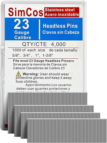 Clavos de acero inoxidable de calibre 23 (5/8 pulgadas, 3/4 pulgadas, 1 pulgada, 1-3/8 pulgadas), varios 4 tamaños para clavos neumáticos o
