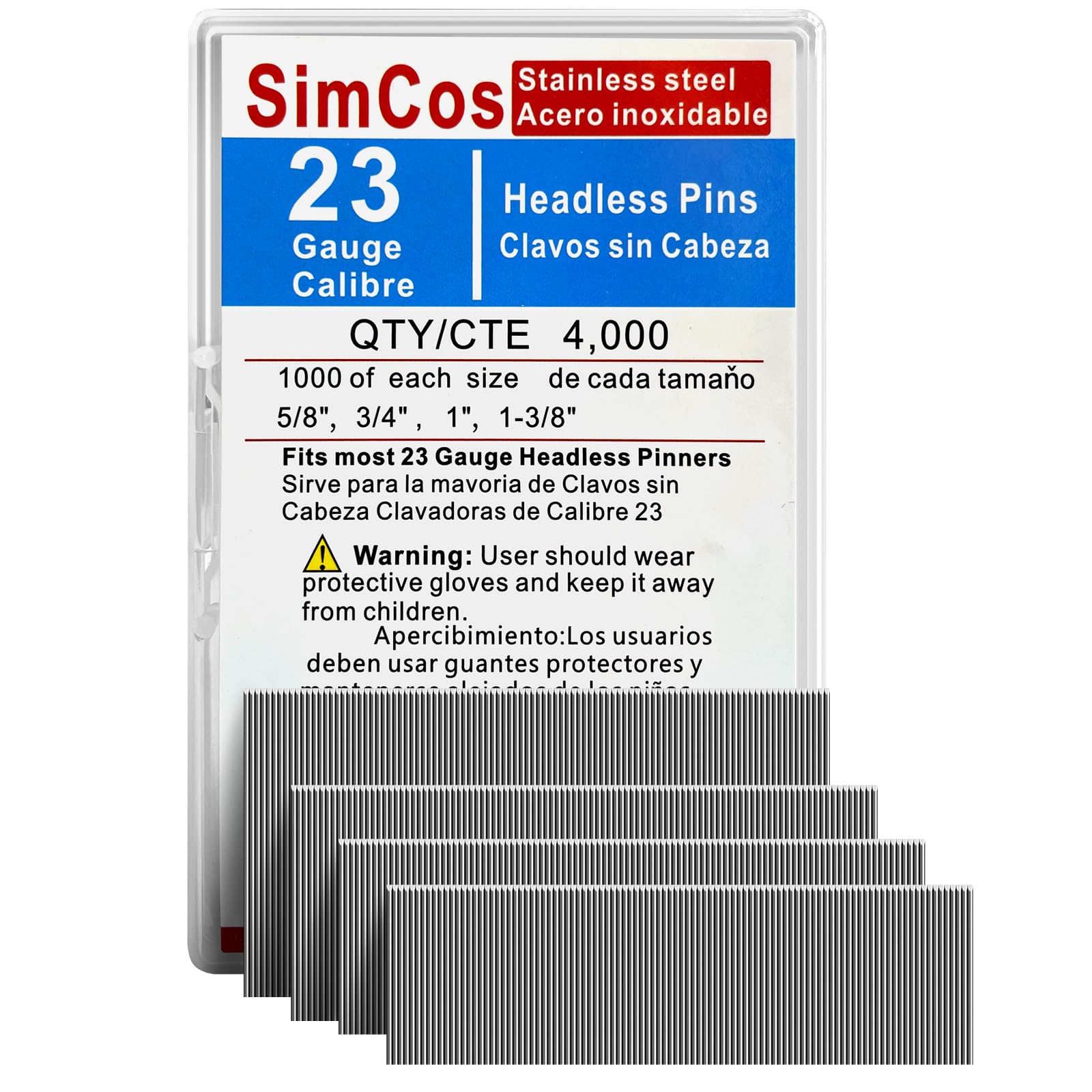 23 Gauge Stainless Steel Pinner Nails (5/8",3/4",1",1-3/8") Assorted 4 Sizes' Headless Pin Nails for 23 GA Pneumatic or Electric Pin Nailer or pin Nail Gun,Project Pack (4000)