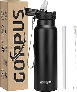 GOPPUS 750ml/26oz Stainless Water Bottle with Straw Double Wall Insulate...