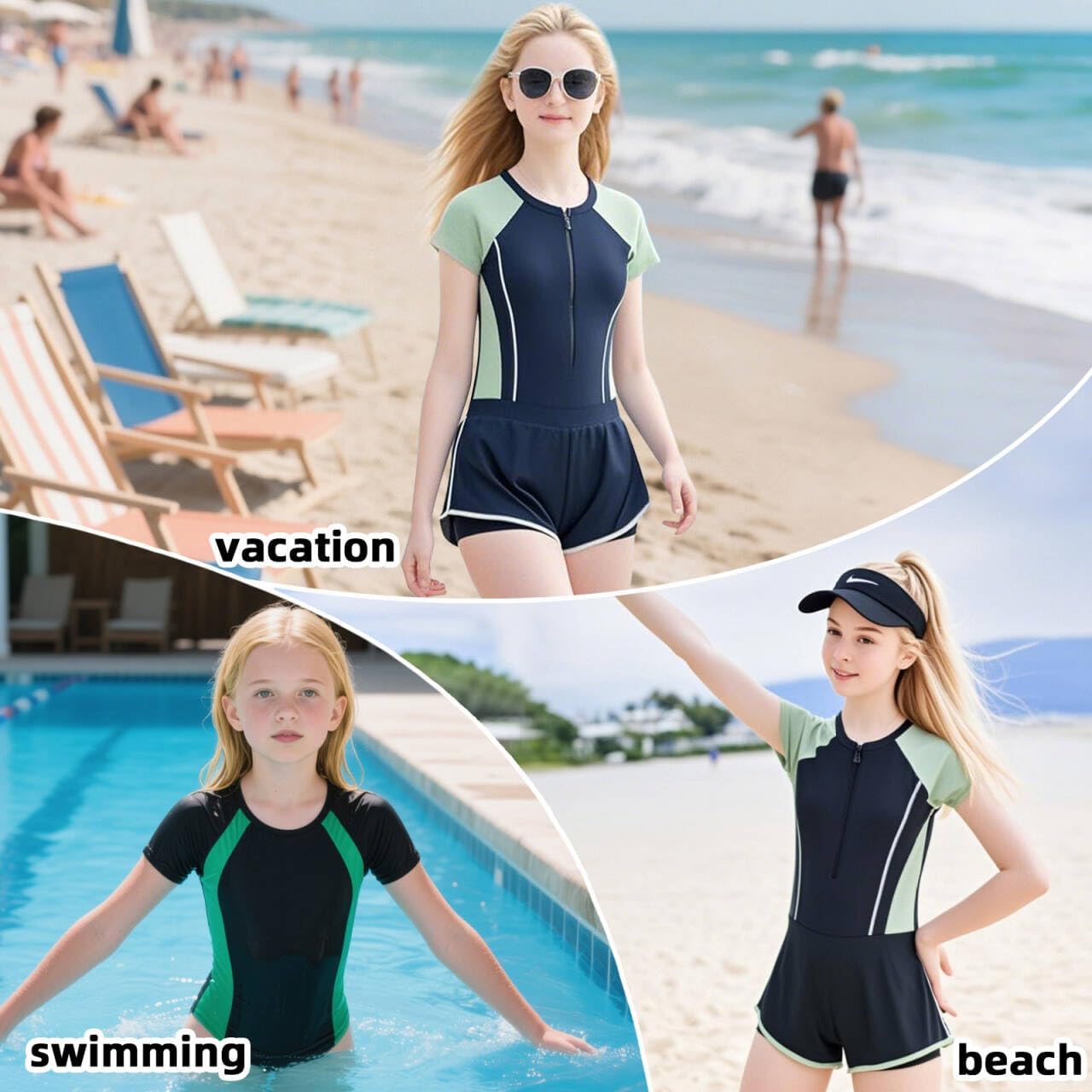 Hill & Sea Girls One Piece Swimsuits Quick-Dry Girls Bathing Suit, Soft Stretch Swimwear for Beach Pool Outdoor Play