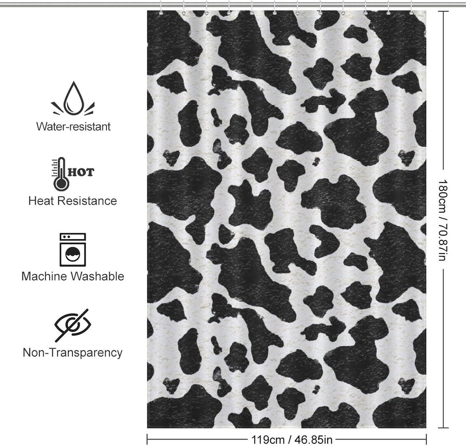 Cow Print Shower Curtain 46.85x70.87Inch（119x180cm） Polyester Bath Curtain Shower Curtains Printed Decorative