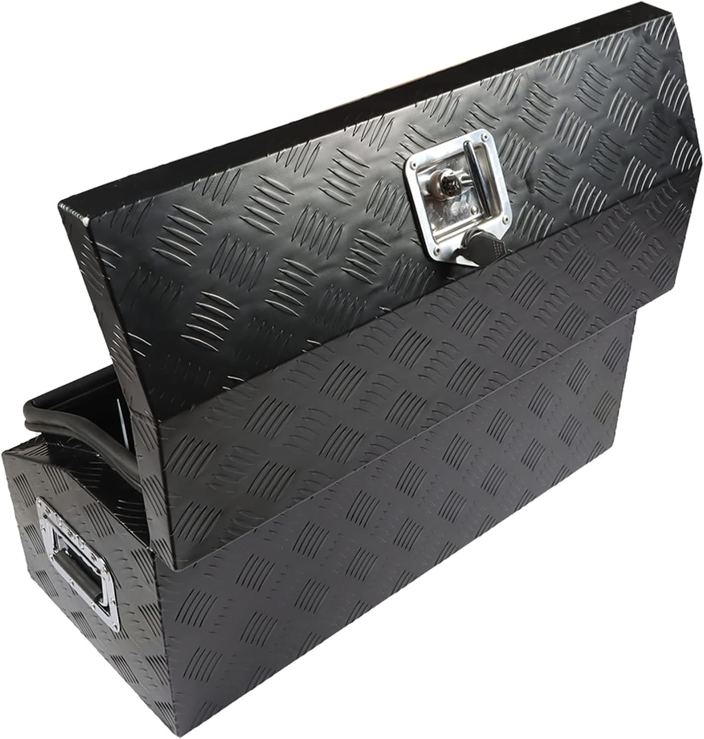 Silscvtt 30 Inch Aluminum Trailer Tongue Tool Box Trailer Tongue Box Chest Box Replacement for Pickup Truck ATV Underbody RV Storage Box Organizer With Lock Key (Black)