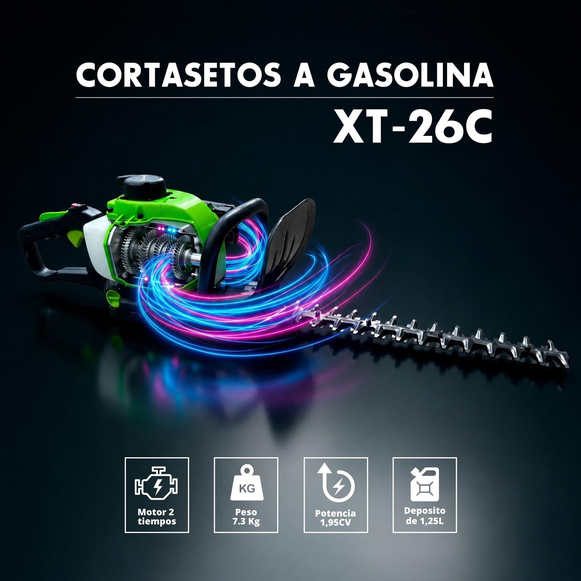 Synergy Cortasetos a Gasolina XT-26C – Motor 2 Tiempos 26cc 1CV – Cuchilla Doble 60cm, Manillar Giratorio 180° y Sistema Antivibración