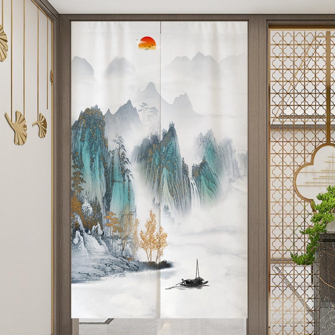 Guest Ruyunlai Japanese Noren Doorway Curtain, M11 Ink Painting, 85x150cm