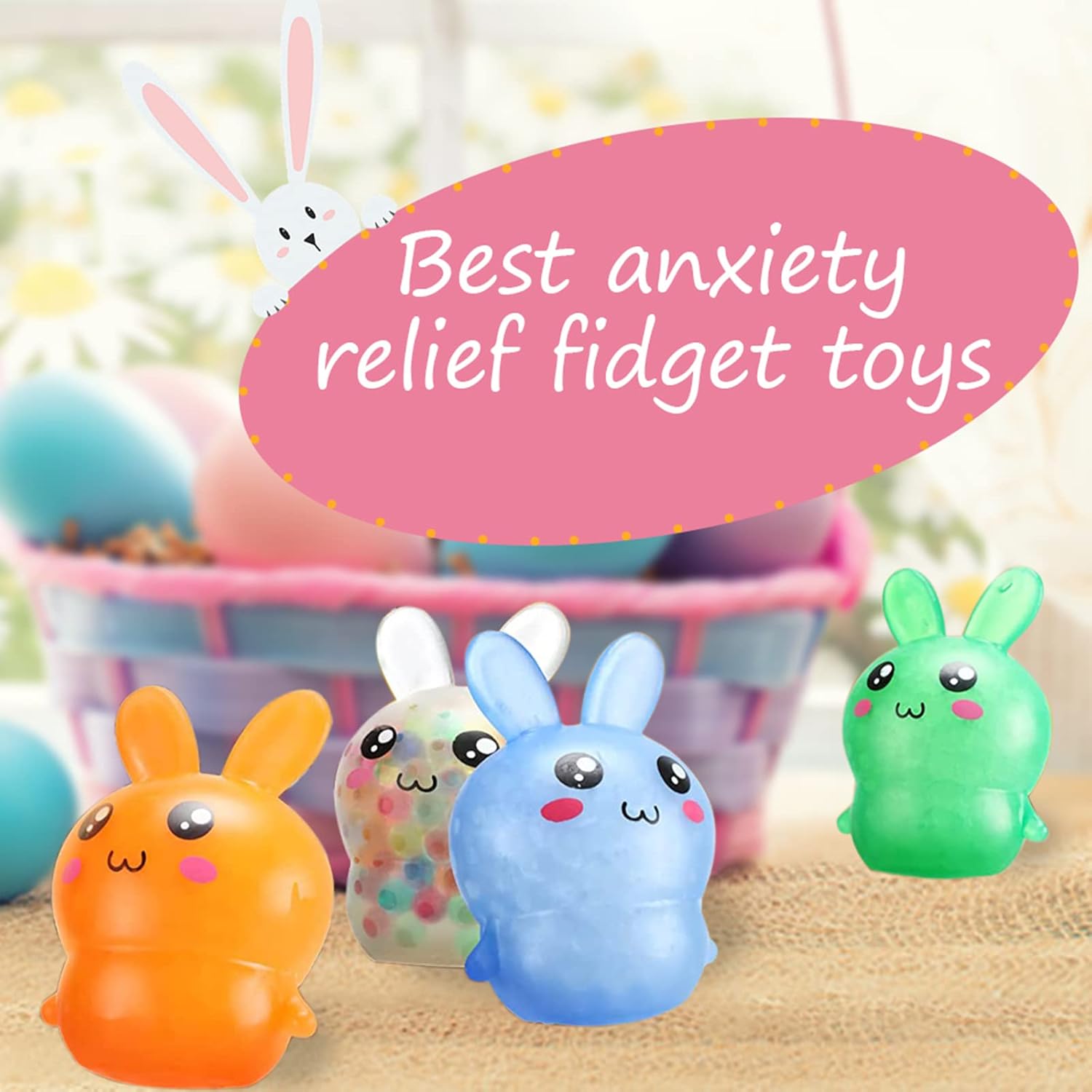Squishy Easter Bunny,Easter Basket Stuffers Stress BallsToys for Kids Adults,4Pack Bunny Squeeze Ball Stress Relief Fidget Toys Easter Party Favor Gifts