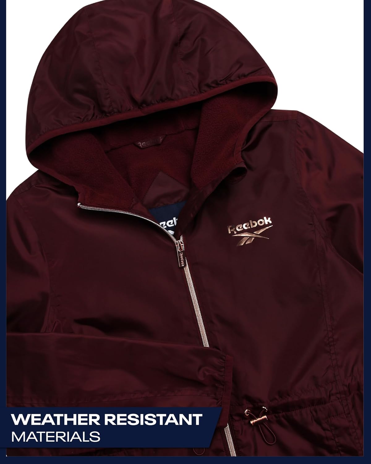 Reebok Womens Windbreaker Jacket - Water Resistant Polar Fleece Windbreaker Jacket for Women with Hood & Cinch Waist Toggles - Image 5