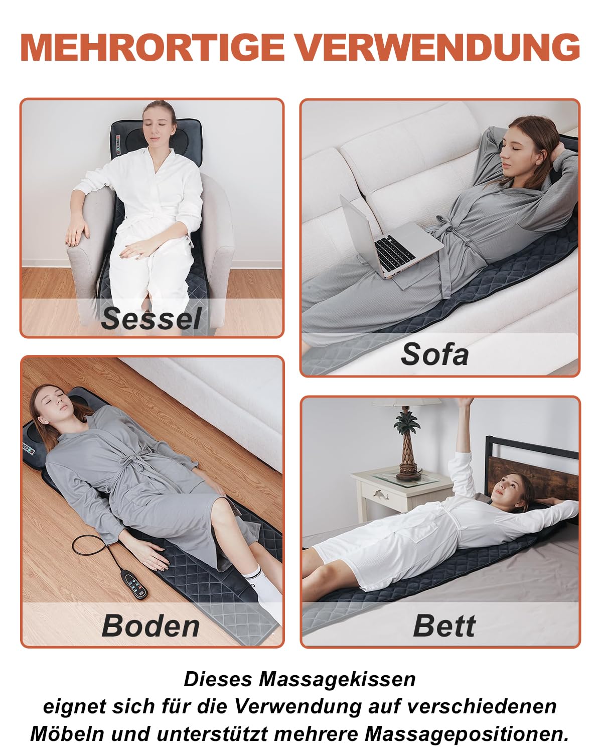 Ganzkörper-Massagematte, 160x50 cm mit Wärme, 30 Massageköpfen, 4-in-1 Luftdruck, Knet, Vibrations und Wärmefunktion, Smart-Kopfstütze mit 6 Tasten, abnehmbar, Massagematte Elektrisch Ganzkörper