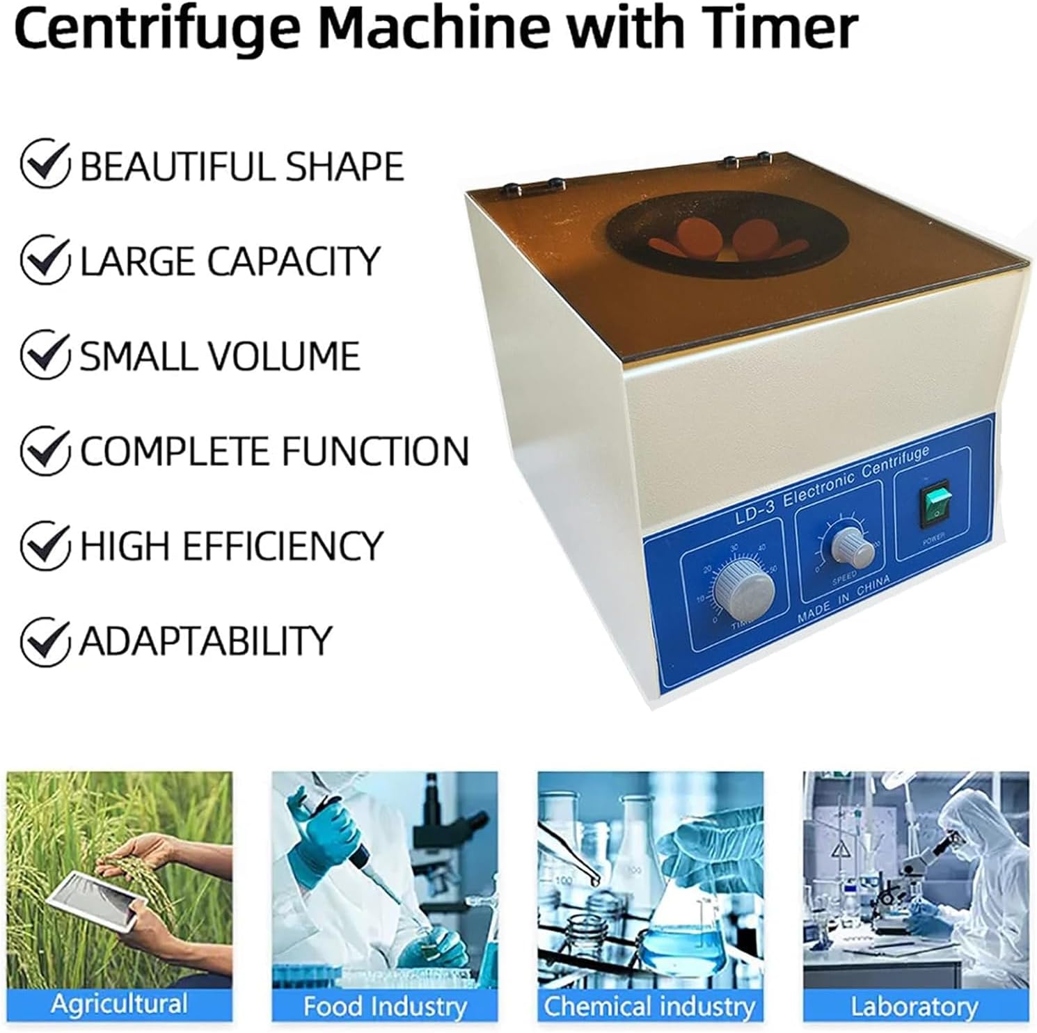Electric Centrifuge Machine, Lab Benchtop Centrifuges, Maximum Speed: 4000R/MIN/Centrifugal Force: 2770XG/Capacity: 50MLX6/Timing:0-60MIN, for Chemical Biological Practice