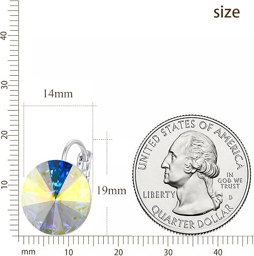 Miniatura 6 de Aretes colgantes con cristales Bella, chapados en oro blanco de 18 quilates, chapados en oro amarillo y cristales redondos para mujer, 0.551 in