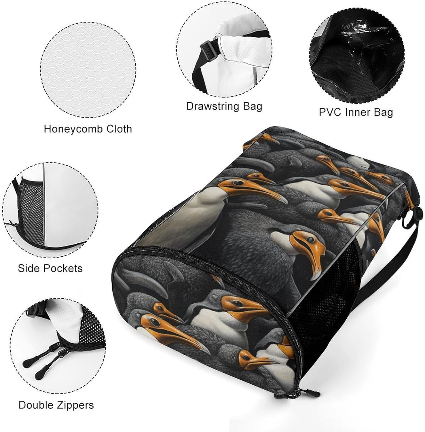 A Group of Penguins Drawstring Backpack, Sports Gym Bag with Bottom Pocket And Mesh Pockets, String Bag for Men Women