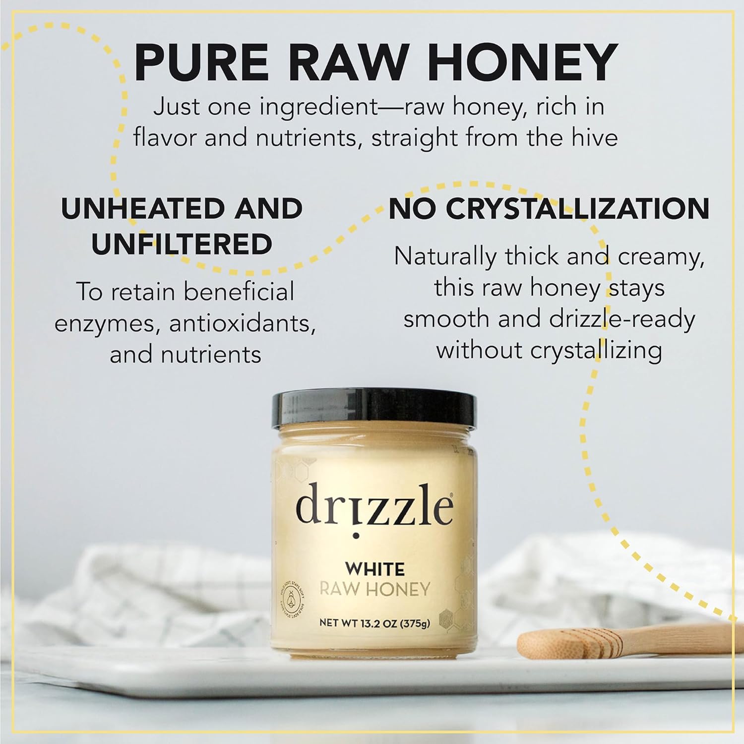 Drizzle Ginger Shine Raw Honey - All Natural Pure Raw Honey with Organic Ginger, Unfiltered & Unheated, Use in Tea & Coffee, Sugar Substitute, Certified Kosher - 13.2 oz Jar (375 g)