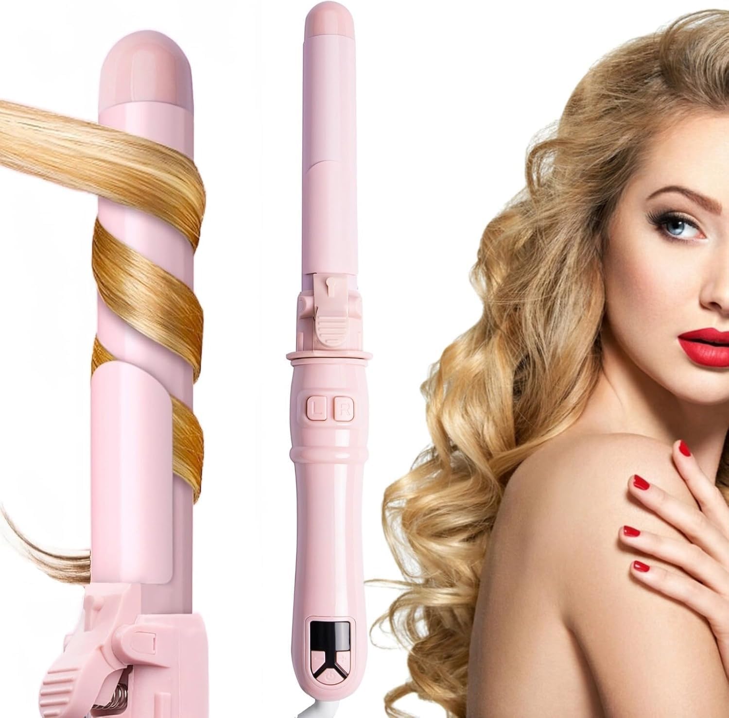 Rotating Curling Iron 1.1 Inch with Ionic Ceramic Barrel, Fast Heating LED Display, Adjustable Temperature, Automatic Spin Hair Curler for Effortless Beach Waves Curls, Anti-Scald Hair Styling Tool