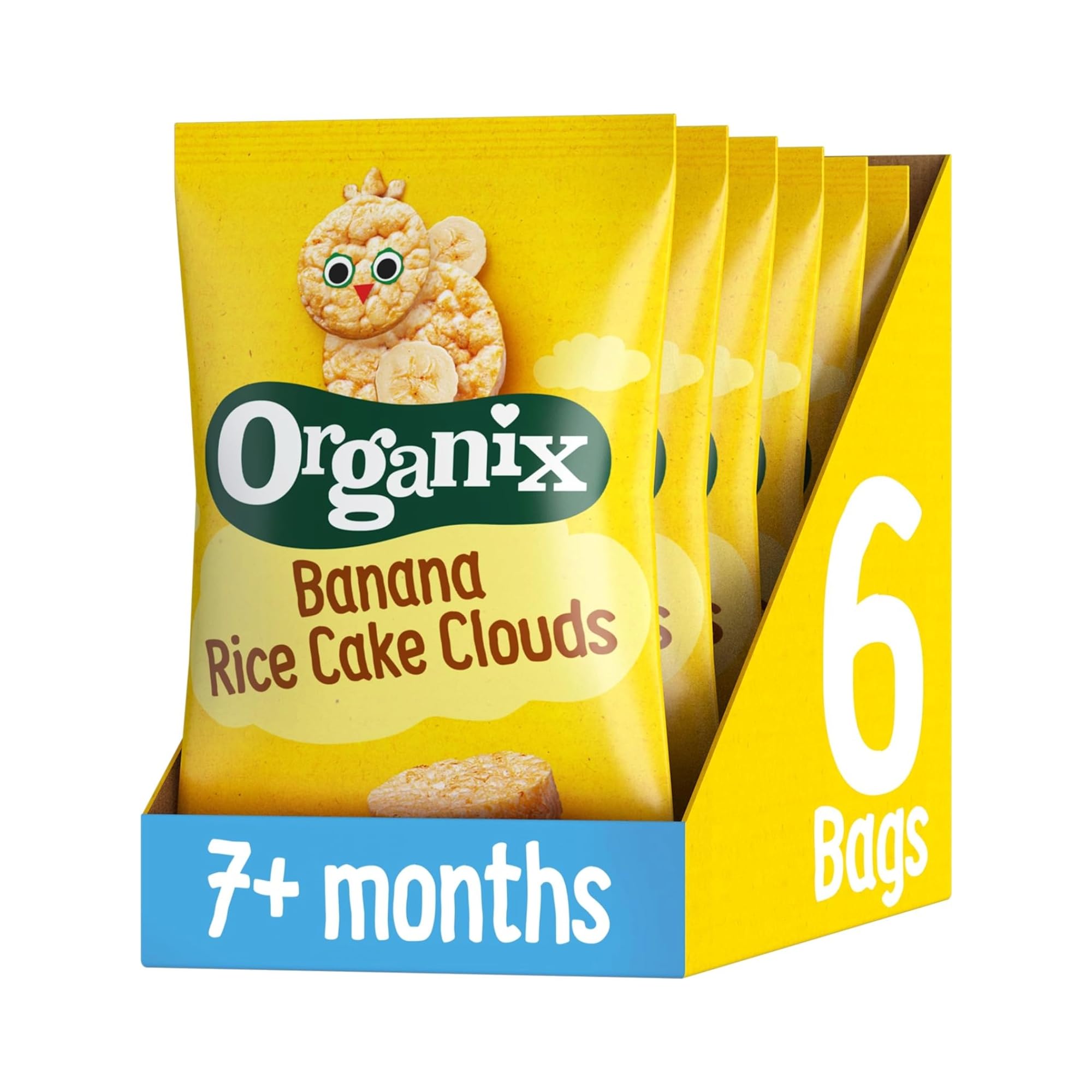 Organix Banana Rice Cake Clouds Baby Rice Cakes Finger Food Snack 7+ Months 40g (Pack of 6)EU OrganicSoil AssociationSoil AssociationSoil Association