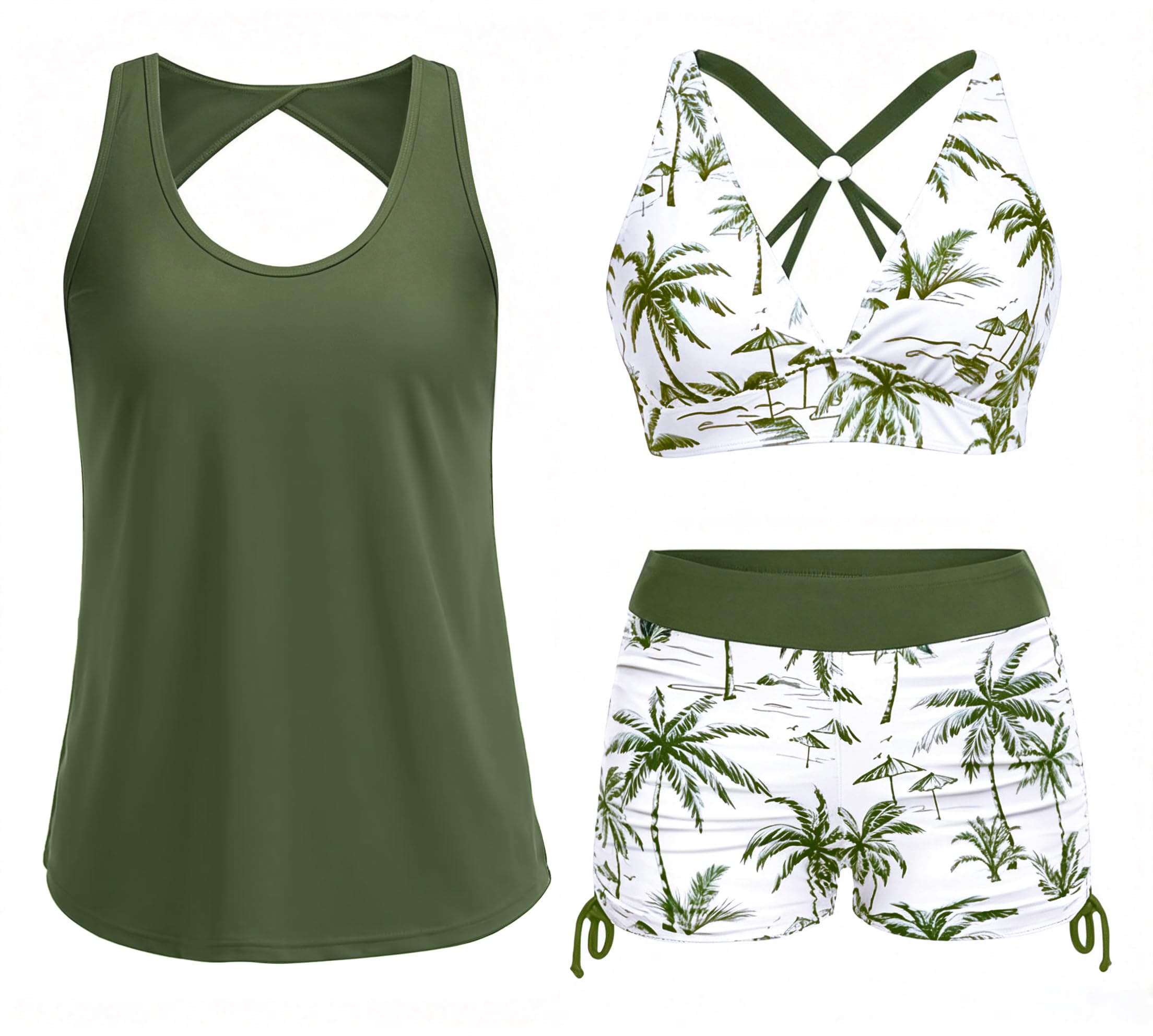 Yonique 3 Piece Tankini Swimsuits for Women Swim Tank Top Bathing Suits with Boy Shorts and Bra Athletic Swimwear