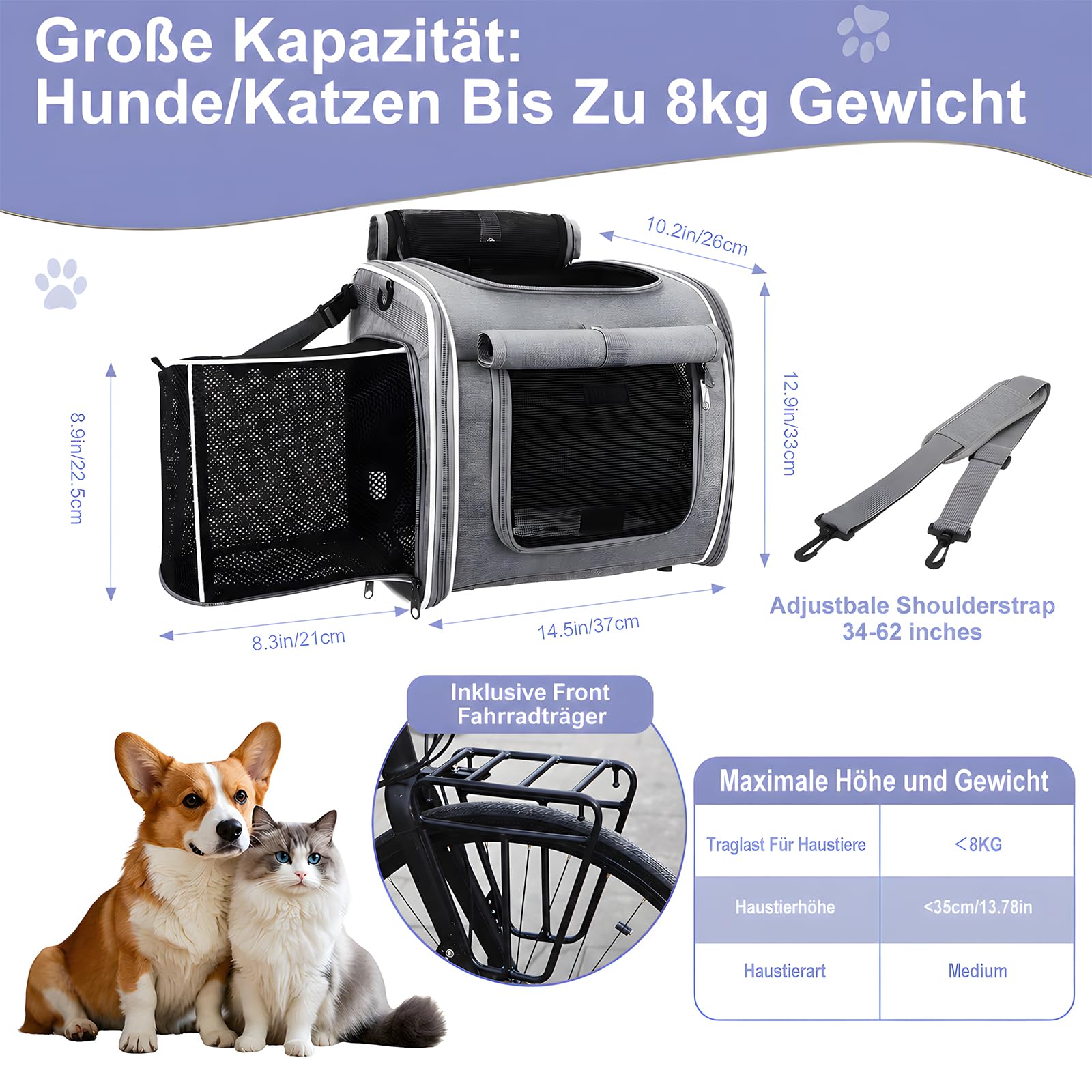 Hundekorb Fahrrad Vorne – 4-in-1 Hundefahrradkorb mit Halterung