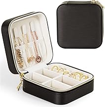 KAMIER Small Jewelry Box for Women, PU Leather Organizer for Earrings, Rings, Necklaces, Cute Travel Jewellery Box for Women, Men, and Girls, Black