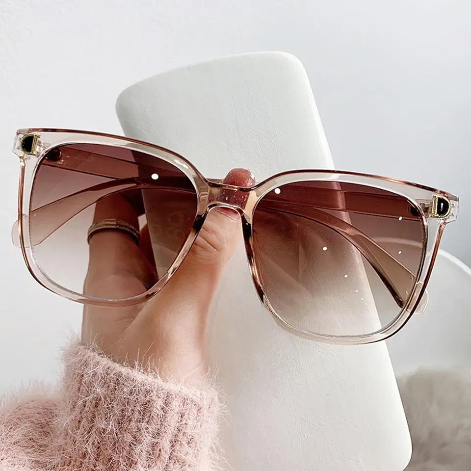 Óculos de sol femininos superdimensionados modernos – armação quadrada vintage com lentes gradientes