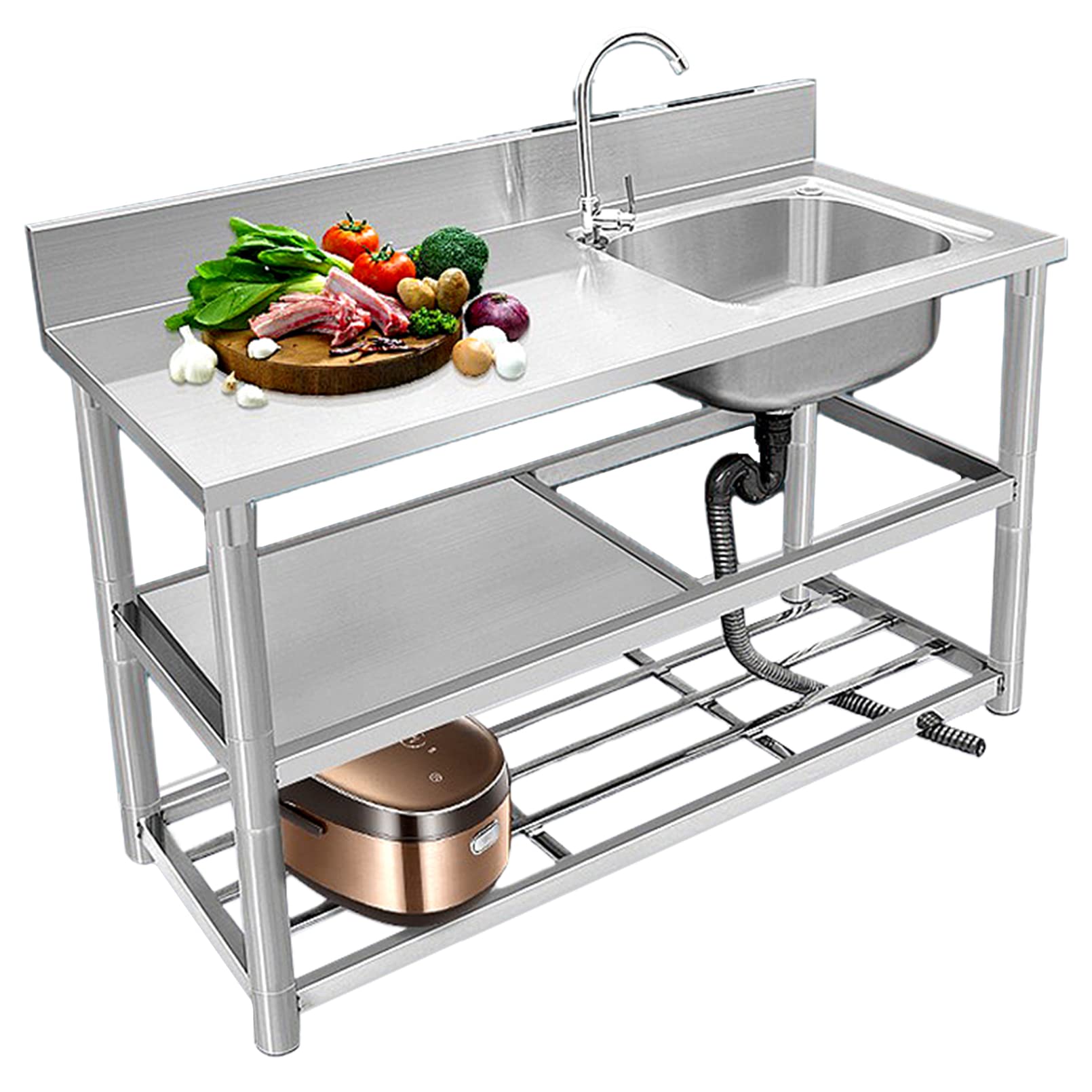 Évier à une cuve avec banc de travail pour restaurant et lavabo à main d'extérieur