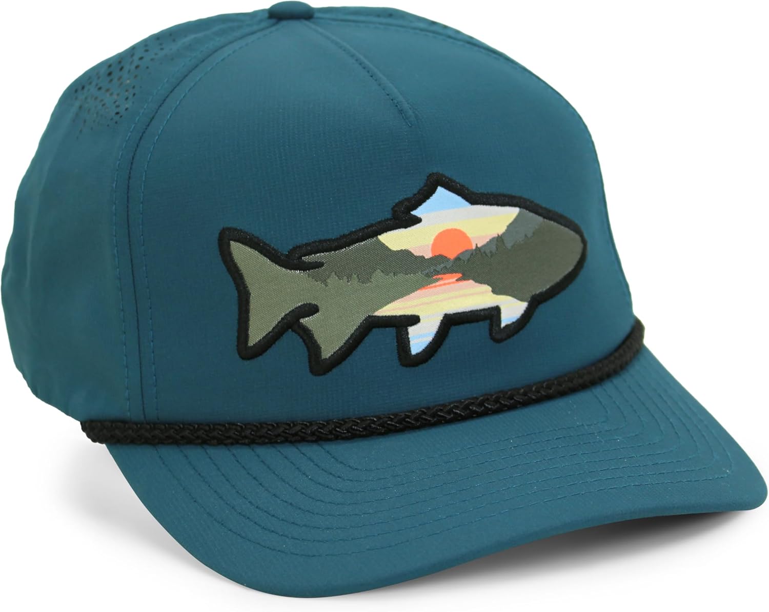 Paramount Outdoors Sunset Trout Fishing Hat Mountain Fish Silhouette Performance Outdoor Hat with Comfort Snapback