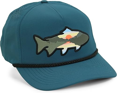 Vista 20 de Paramount Outdoors Sunset Trout Fishing Hat Mountain Fish Silhouette Performance Outdoor Hat with Comfort Snapback Negro