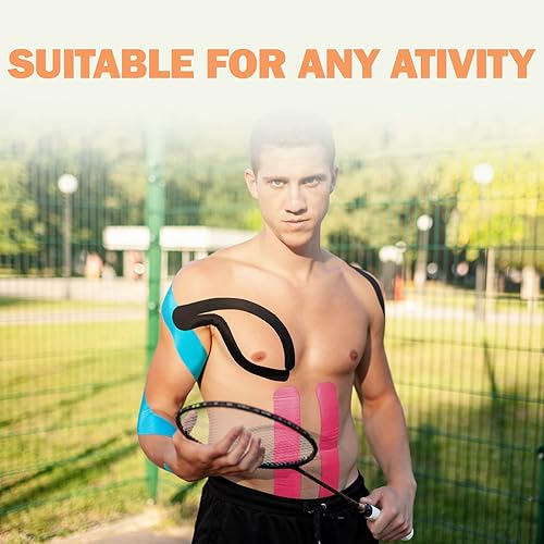 Miniatura 6 de OK TAPE Cinta de kinesiología de algodón original regular (paquete de 2), cinta atlética terapéutica elástica resistente al agua, sin látex,