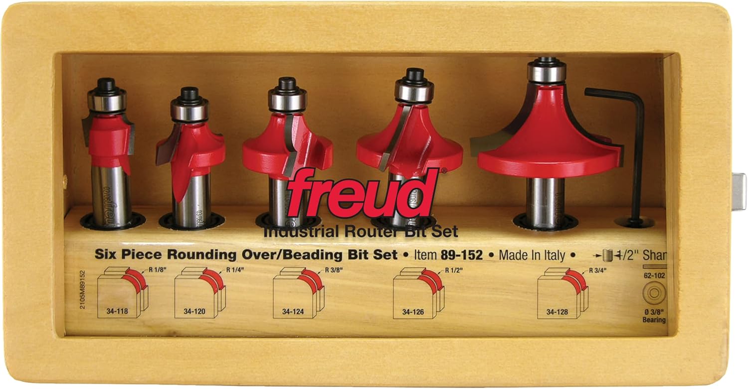 Freud 89152 6Piece Round Over and Beading Router Bit Set, One Size