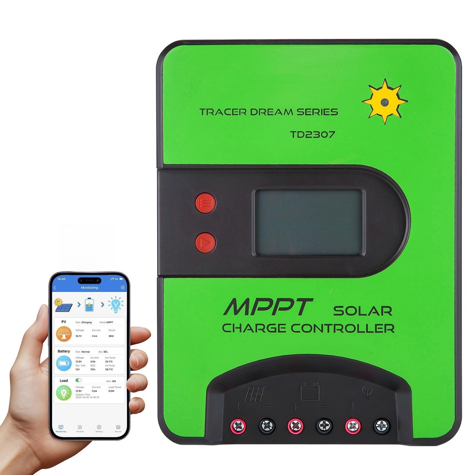Regolatore di carica solare MPPT 12V/24V (WiFi) con display LCD, supporta controllo APP, regolatore di carica MPPT per batterie AGM/Gel al piombo-acido, Li-Ioni/LFP al litio (30A)