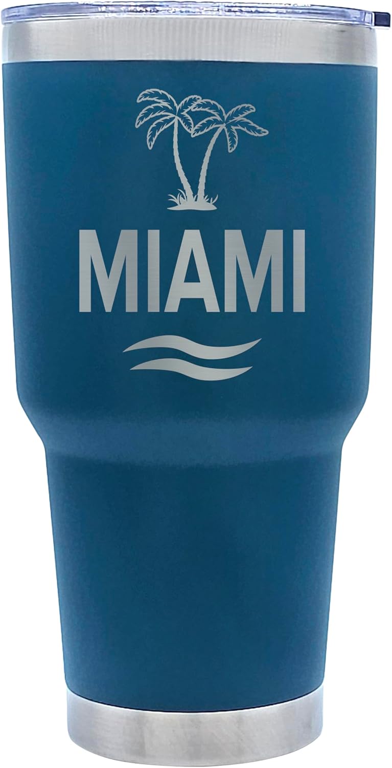 Premium 30 oz Miami Navy Blue Tumbler with Slider Lid – Insulated Tumbler, Miami Souvenir with Palm Trees, Ideal for Miami Themed Gift and Souvenir - Image 2