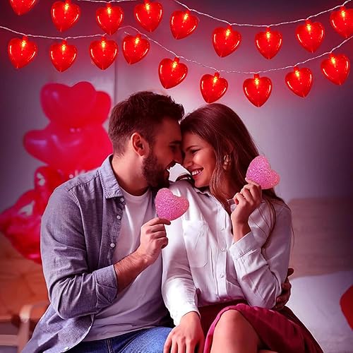 Miniatura 6 de SUNSGNE Guirnalda de luces rojas con forma de corazón, luces de San Valentín, 8.5 pies, enchufables, con 10 luces de corazón rojas para interiores y
