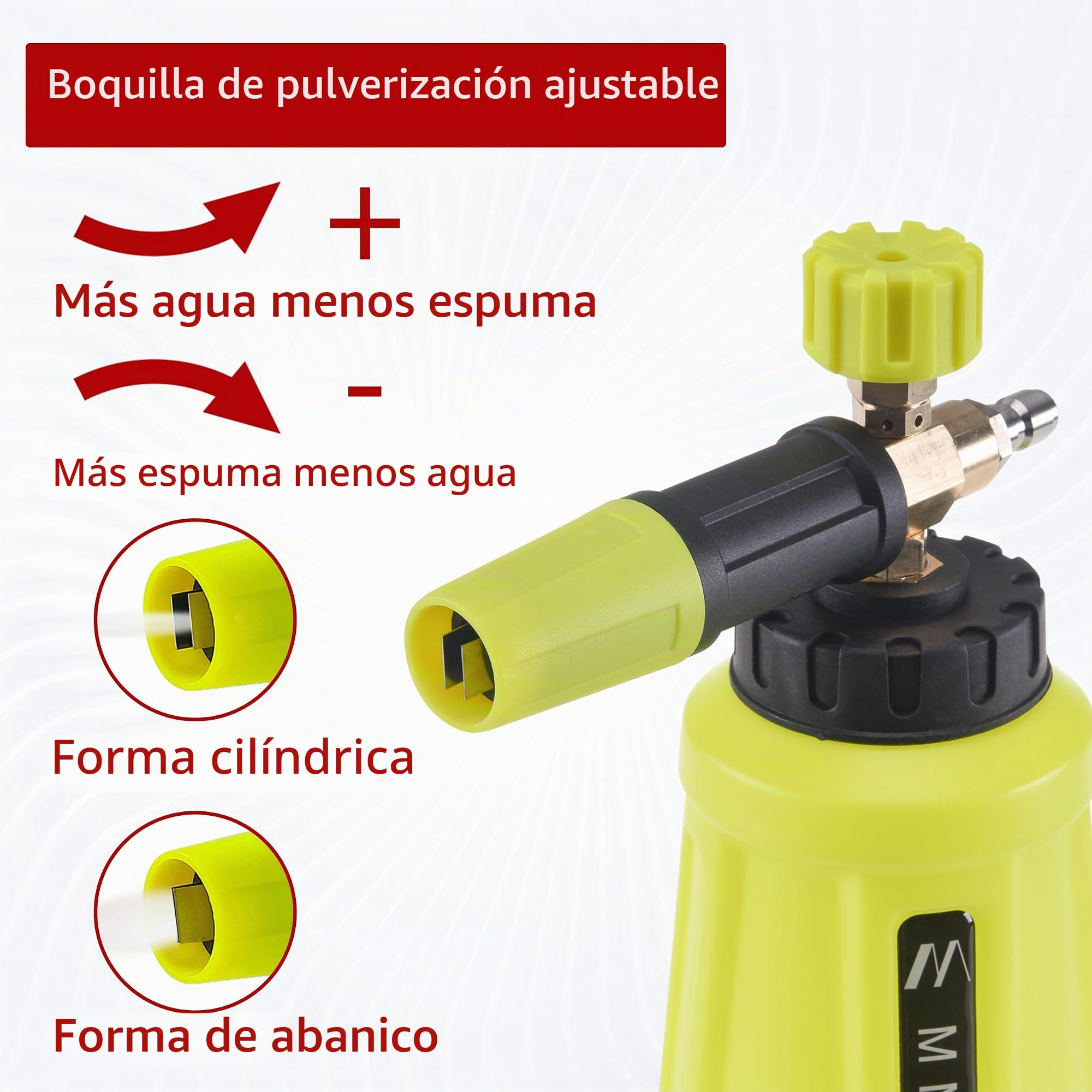 M MINGLE Pistola de lavado de espuma de nieve de alta presión, lavadora eléctrica de cañón de espuma de 4000 PSI con acoplamiento rápido de 1/4", con 5 puntas de boquilla de lavado a presión (1) litro
