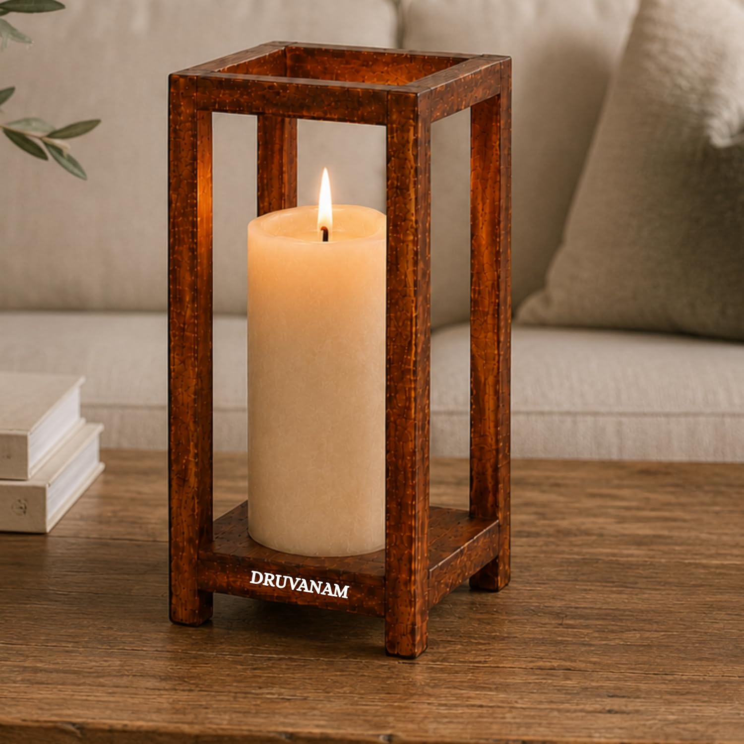Vintage Wooden Candle Holder for Home Decor | Handmade Mahogany Wood Table Top Lantern | Decorative Tealight & Wax Candle Stand for Living Room, Office, Diwali & Festive Gift (Model 5)-image-36