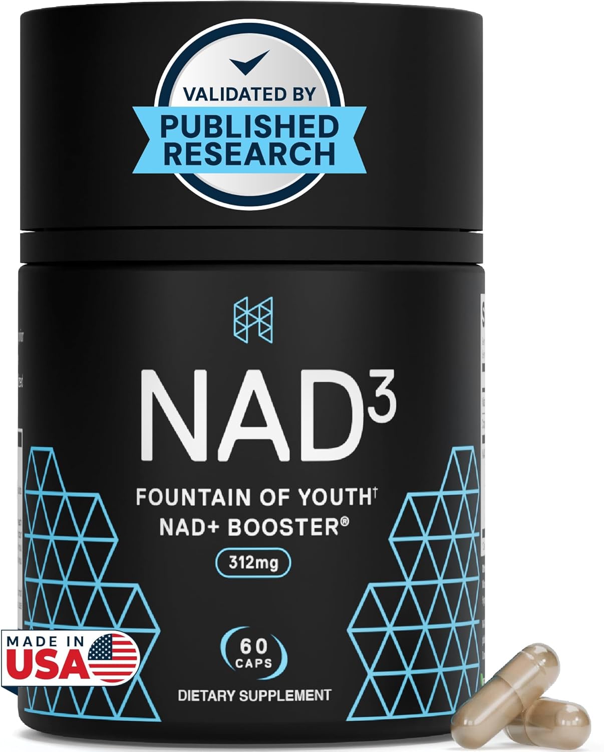 HPN NAD3 Clinical NAD+ Booster, Cellular Health & Natural Energy - NAD Supplement for Healthy Aging, Metabolic Support, NRF2 & Longevity, Nicotinamide Riboside & NMN Alternative, 60ct, 30-Day Supply