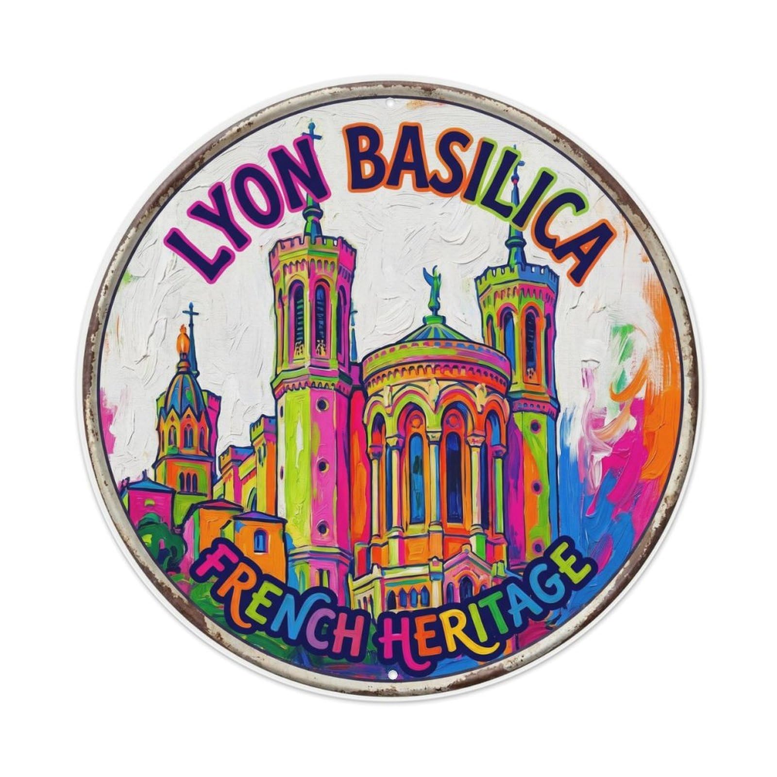 Vintage Travel Tower France Basilica 3037 Metal Tin Sign