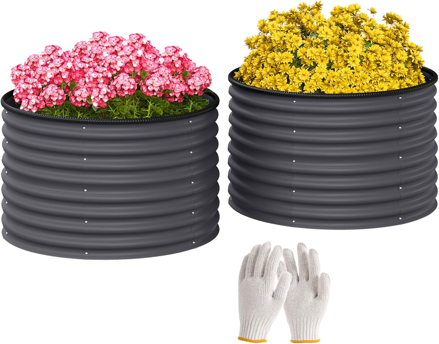 Outsunny Galvanized Raised Garden Bed Set of 2, Planters for Outdoor Plants with Safety Edging, Easy-to-Assemble Stock Tanks for Growing Flowers, Herbs and Vegetables, 3' x 3' x 2', Dark Gray