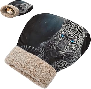 Leopard Cheetah Blue Eyes Cat Sleeping Bag Cozy Soft Plush Winter Sleeping Bags for Indoor Cats Pet Nest 22.8 x 18.9 in