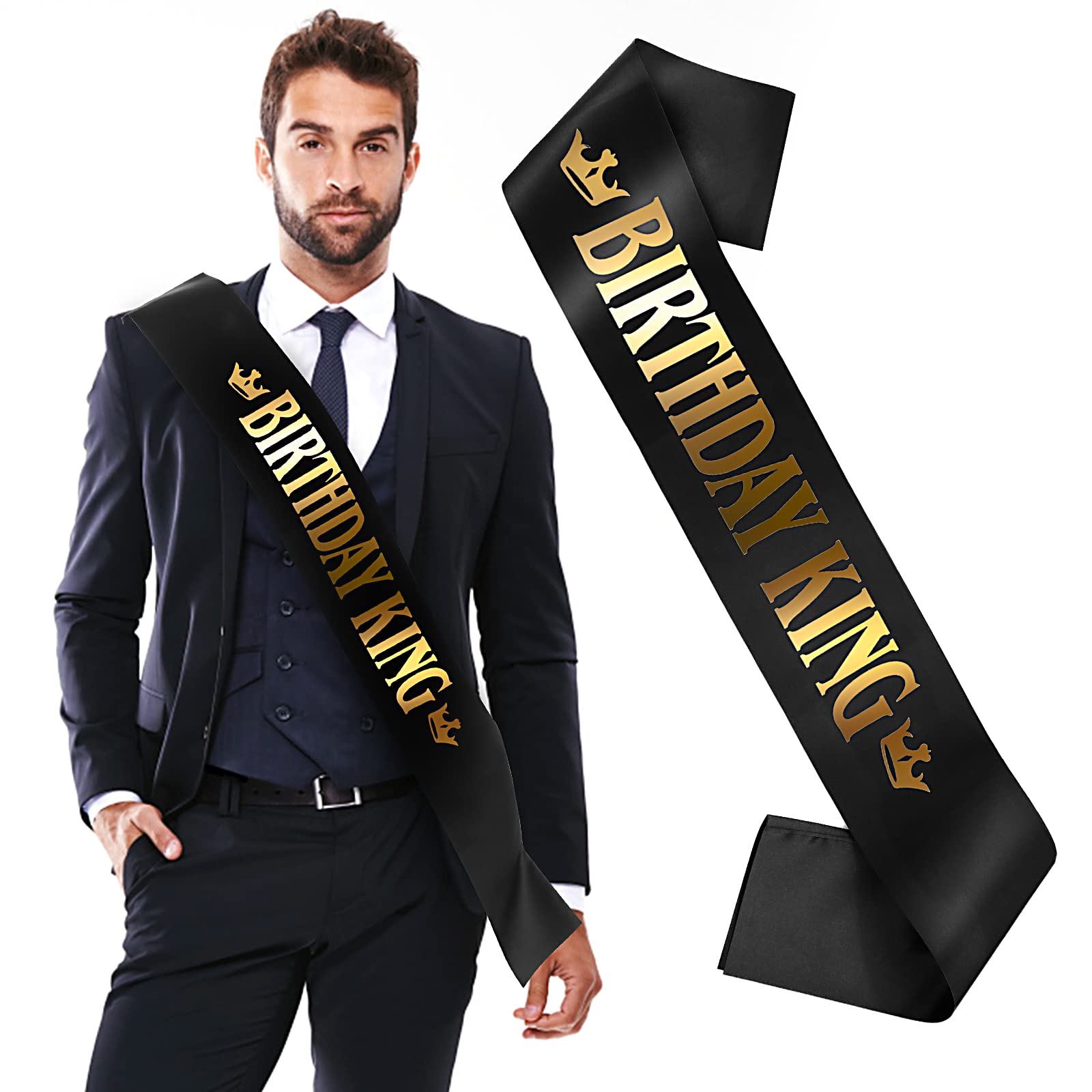 Thinp Birthday King Sash - Black Satin Birthday Banner Party Decoration Accessory for Men, Women & Kids (Black)