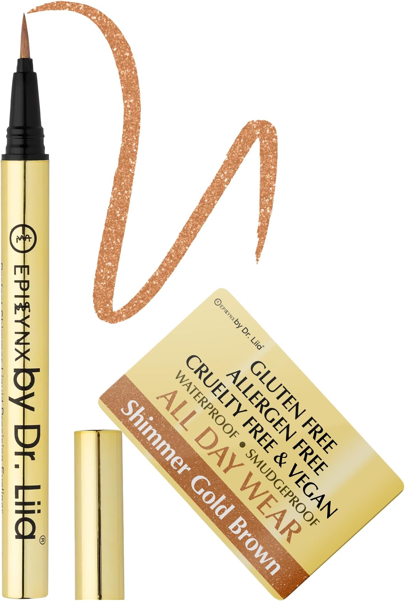 Vegan Gluten & Allergen Free Liquid Eyeliner Pencil | Long Lasting Waterproof Eyeliner with Precision Tip | 2ml | Shimmer Gold Brown By Dr. Liia