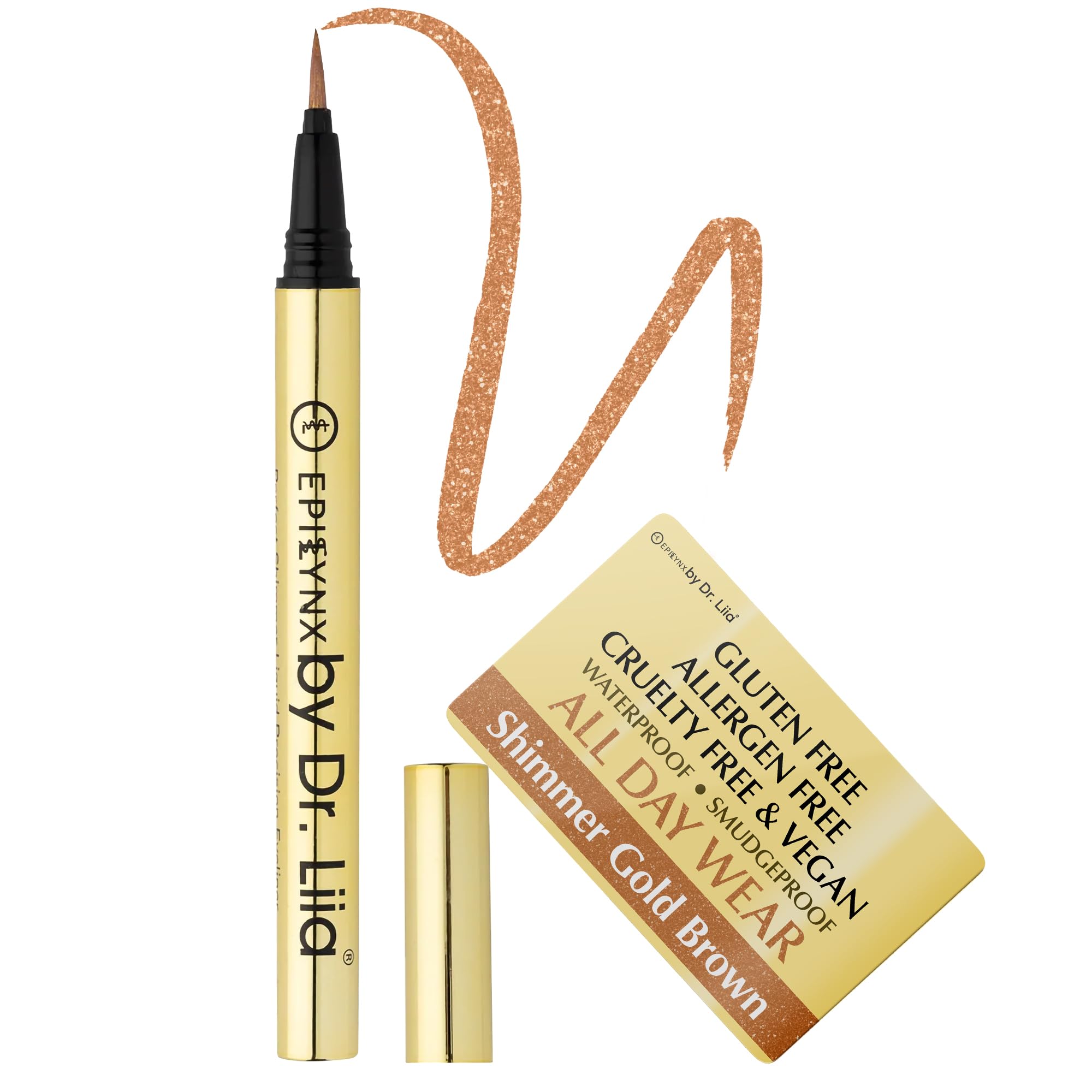 Liquid Eyeliner - Hypoallergenic Eyeliner with Fine Brush Tip, Long-Lasting Waterproof Eye Liner - Cruelty-Free, Vegan, Hypoallergenic, Gluten-Free, Smooth Liquid Eye Liner, Shimmer Gold Brown 2mL