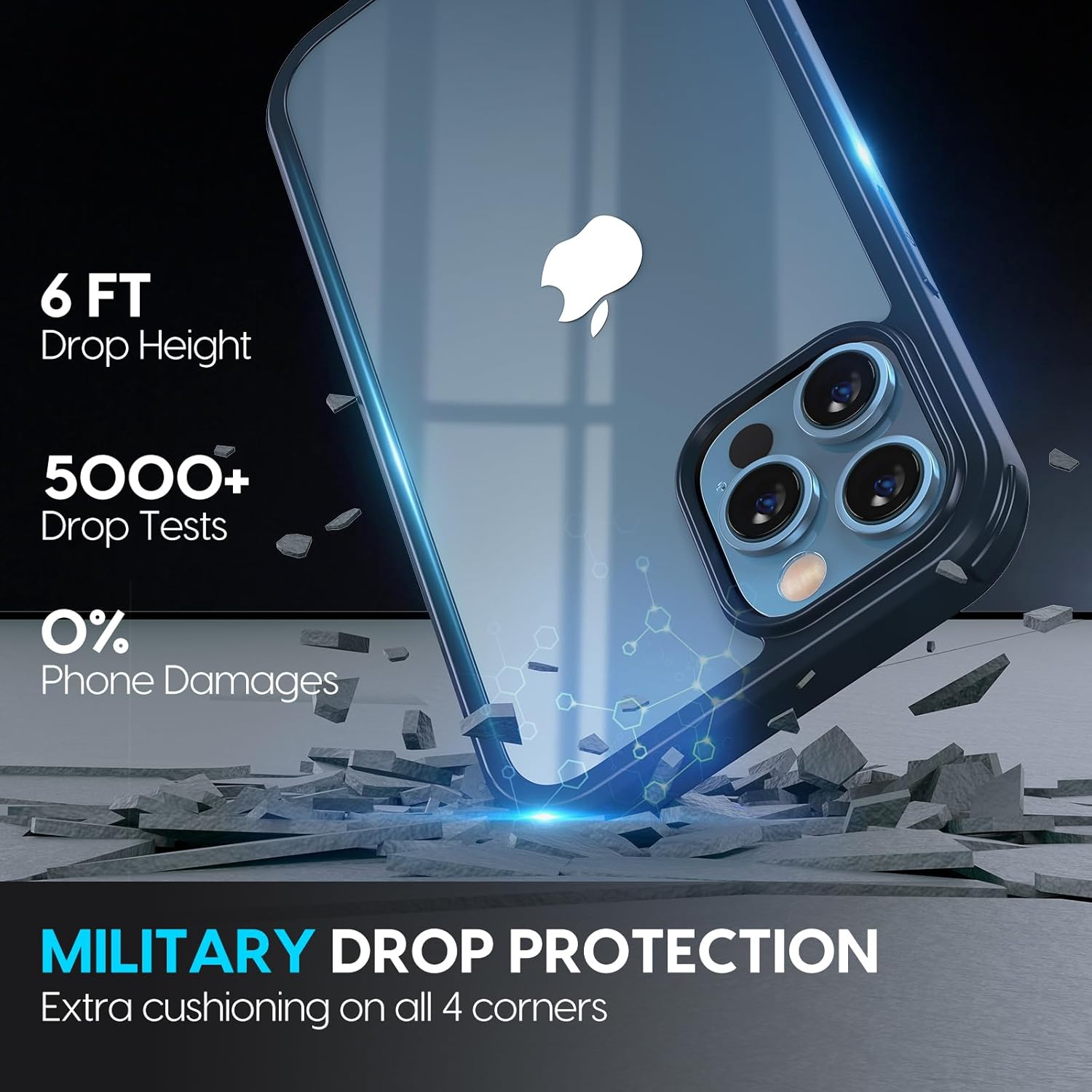 Designed for iPhone 12 Pro Max Case 6.7 Inch, Full Body Rugged Case with Built-in 9H Tempered Glass Screen Protector for iPhone 12 Pro Max, Pacific Blue1