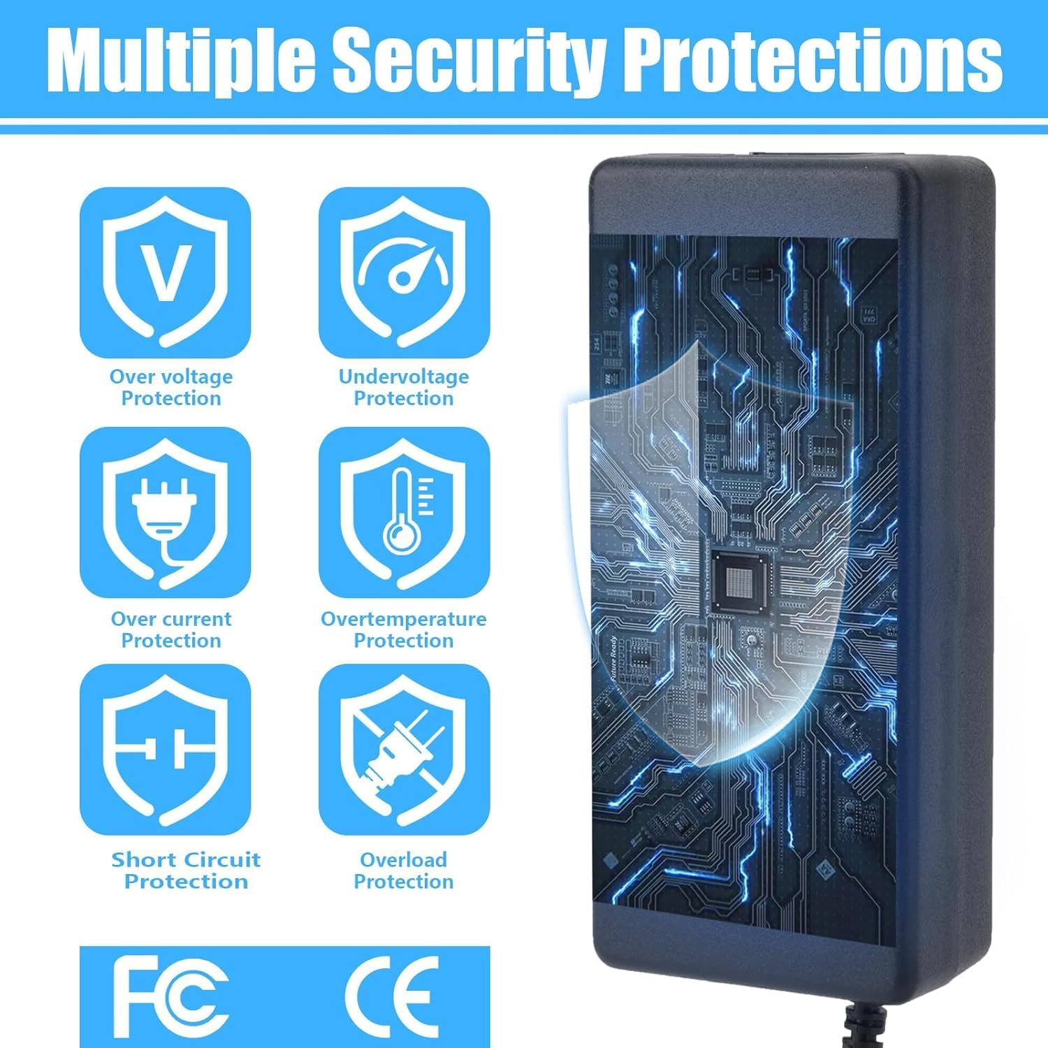 24V 6A DC Power Supply Adapter 144W AOYADAISU Universal AC to DC Power Supply with 5.5mm x 2.5mm&2.1mm Output Jack, 100V-240V 24 Volt 6 Amp Power Converter for LED Strip Light, Router, Cameras - Image 6