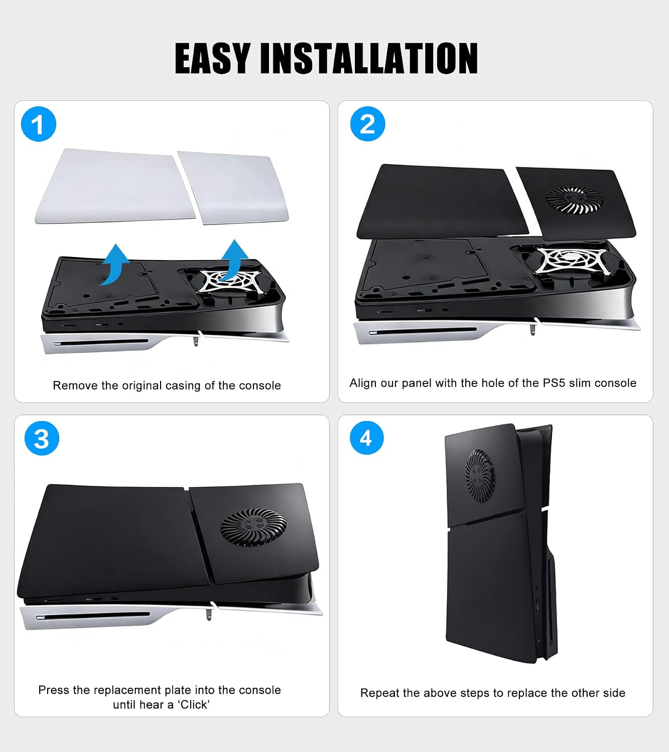 Faceplate for PS5 Slim Disc Edition with Cooling Vents, Hard ABS Anti-Scratch Dustproof PS5 Replacement Cover Plates Side Shell Panels, Protective Face Plate Accessories for PlayStation 5 Slim, Black