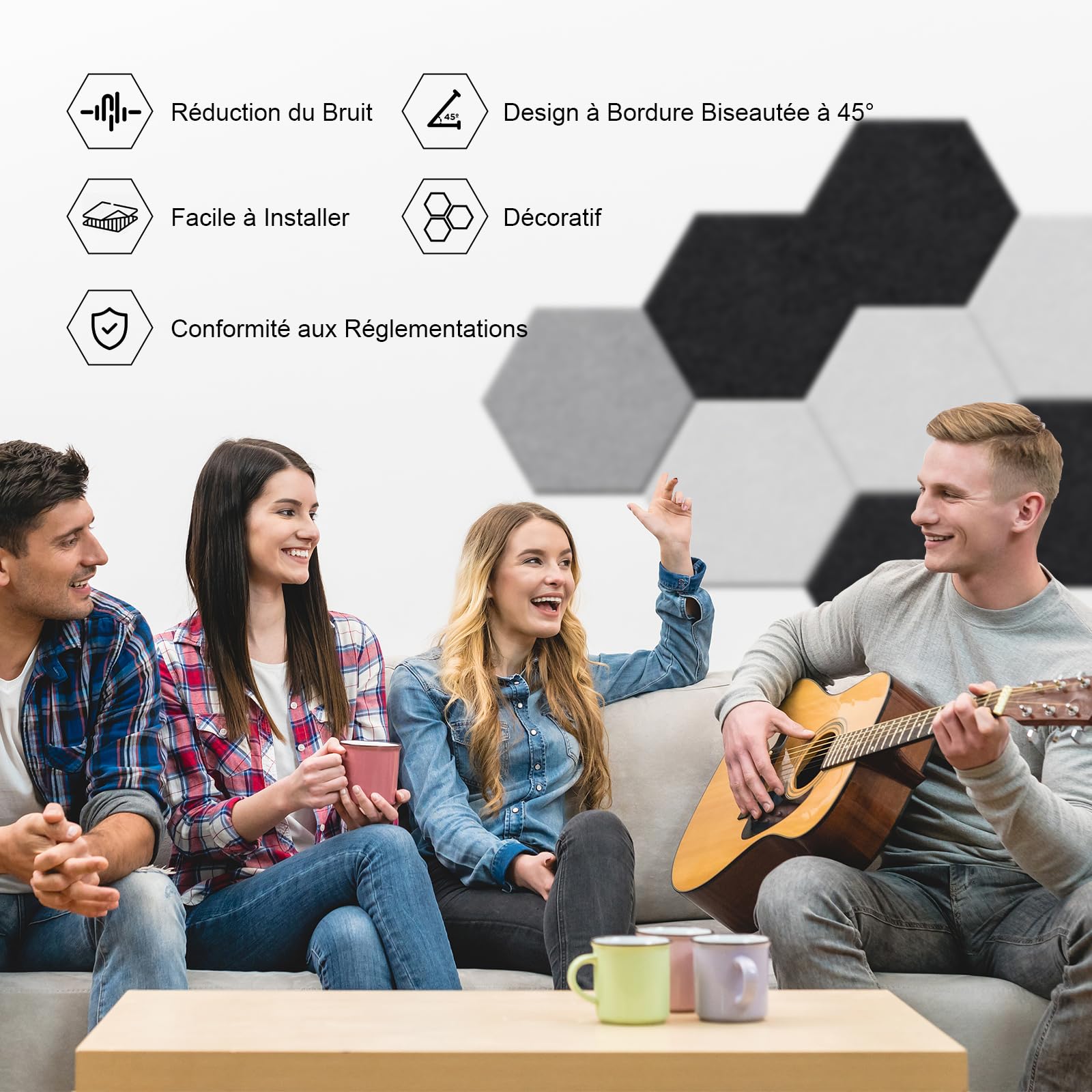 Sonuvia Lot de 24 panneaux acoustiques carrés autocollants I Isolation phonique efficace
